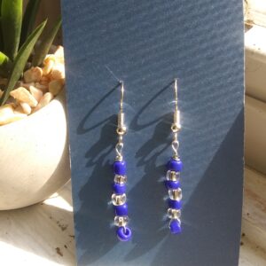 Royal Blue and Clear Glass Bead Earrings