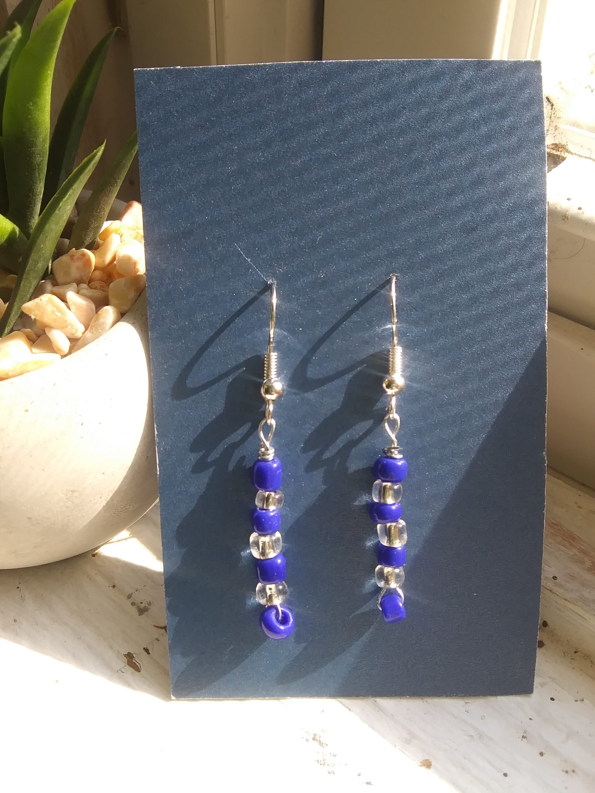 Royal Blue and Clear Glass Bead Earrings